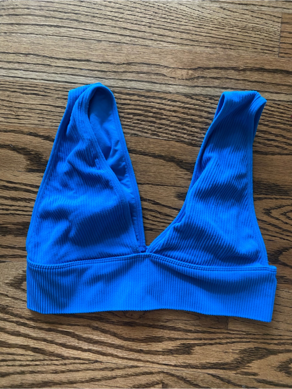 Blue Ribbed Sports Bra